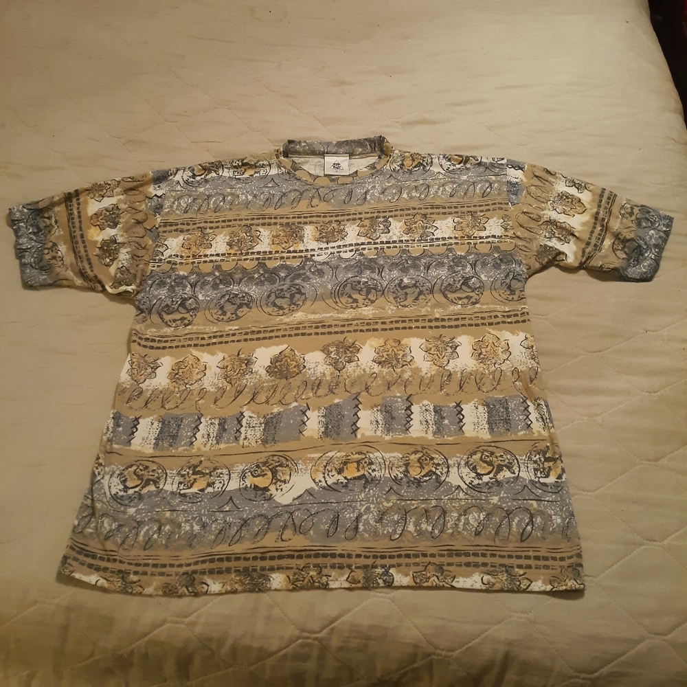 New Fast Tan Abstract Floral Printed Cotton Polyester T-Shirt